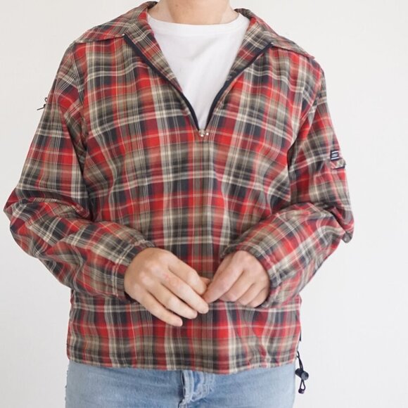 Liz Golf By Liz Claiborne Blue Red Plaid Tartan Quarter Zip Windbreaker Jacket M - Picture 2 of 10